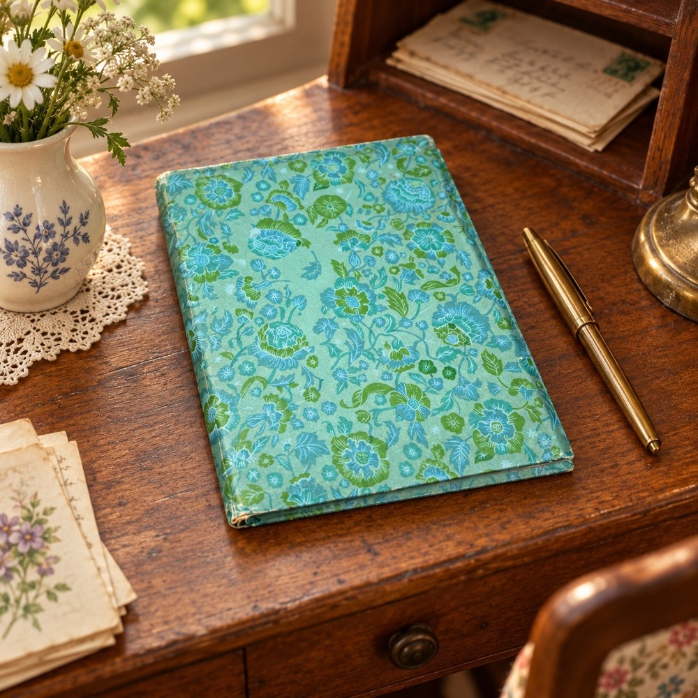 Vtg Eliot's Interiors Address Book Blue Green Floral Spiral Organizer